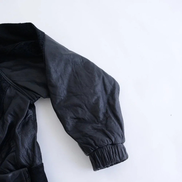 Vintage Giii Black Leather &  Suede Floral Design Zip Up Bomber Jacket Medium - Picture 5 of 15